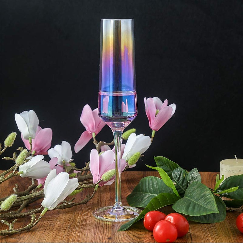 Cyimi Crystal Champagne Glass Flutes Set of 2 Iridescent, Premium Modern Champagne Glasses, Hand Blown Pearl Classic Champagne Flutes for Elegant Gift(Colorful,7 OZ) - Image 4